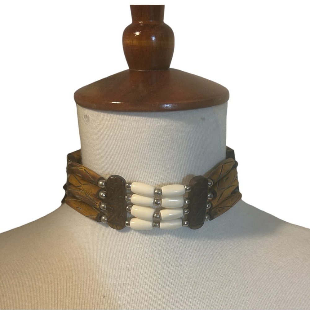 4 Row Choker Bone Horn Hairpipe 1” Wide Brown Unisex Men Women Tribal Handmade